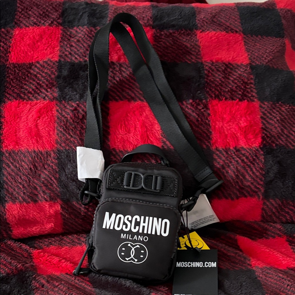 Moschino Black Belt Bag with White Logo